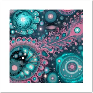 Other Worldly Designs- nebulas, stars, galaxies, planets with feathers Posters and Art